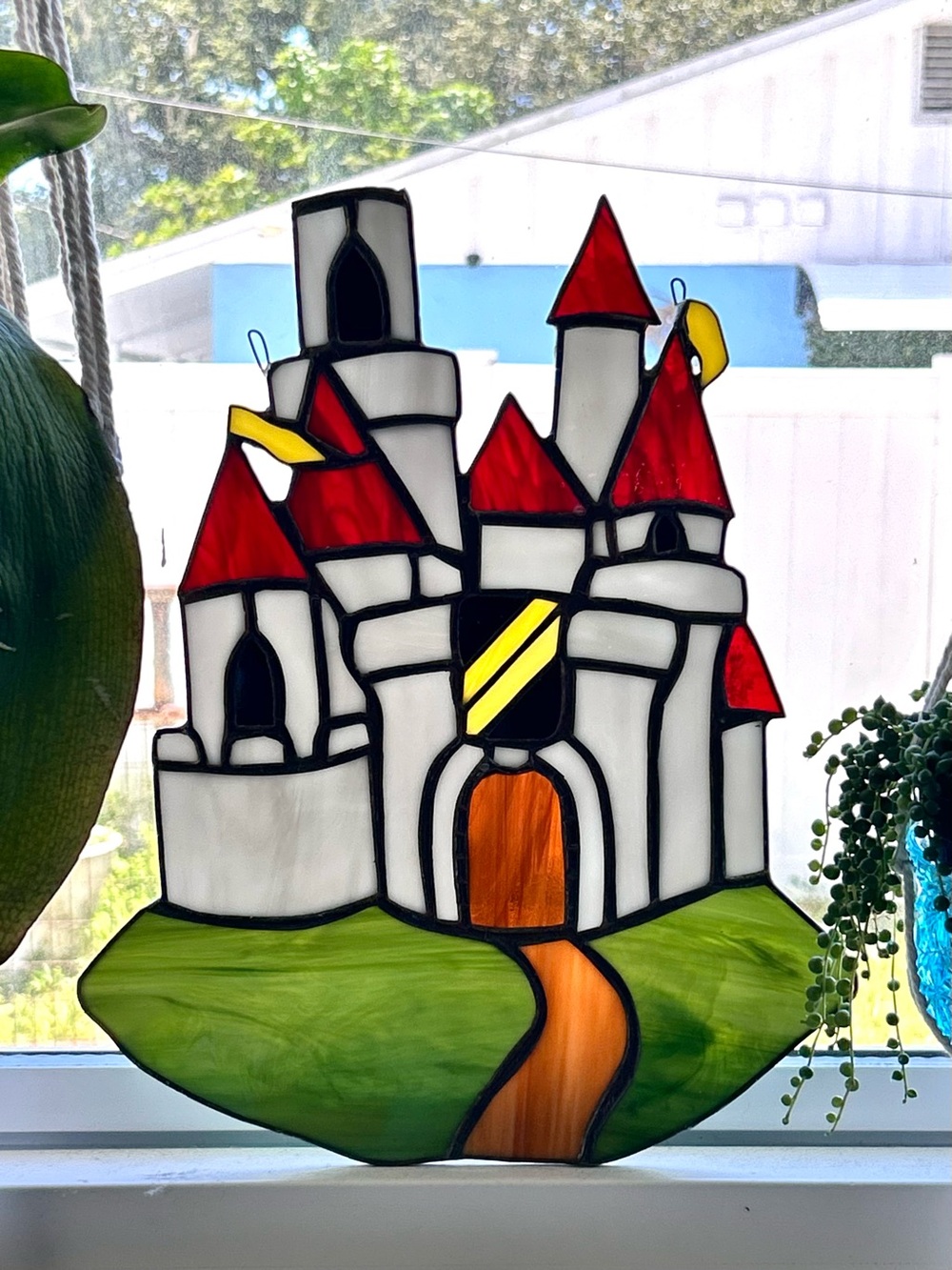 vintage castle stained glass suncatcher